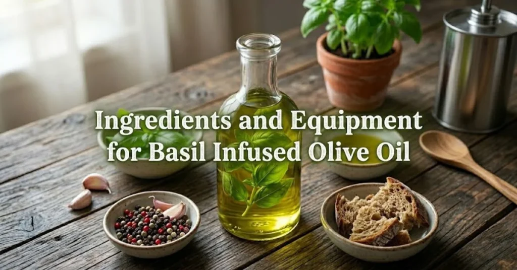 Ingredients and Equipment for Basil Infused Olive Oil